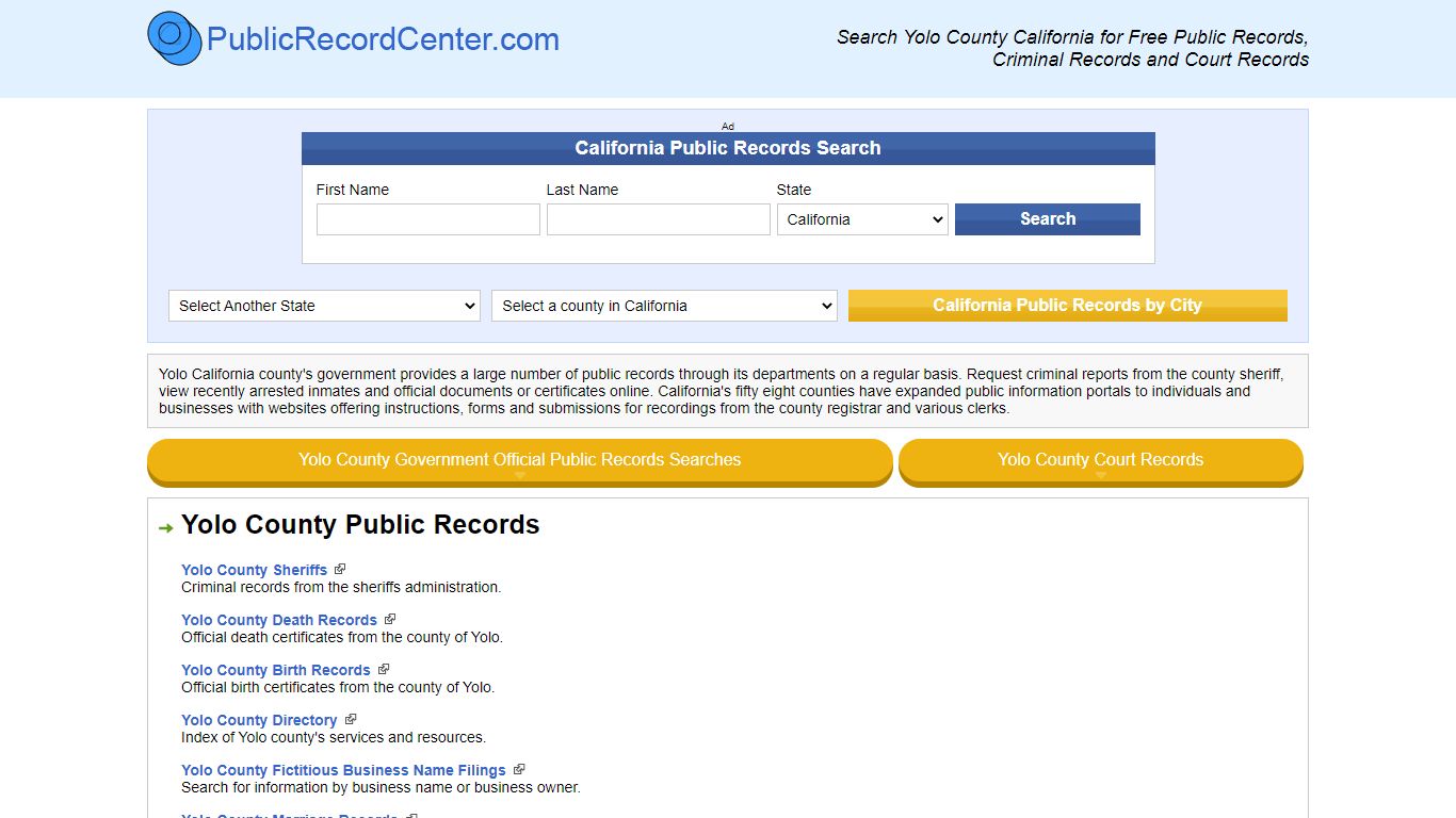 Yolo County California Free Public Records - Court Records - Criminal ...